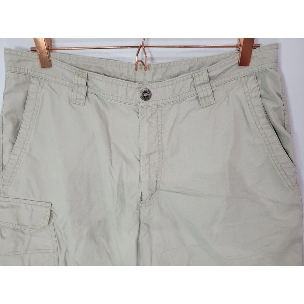Columbia‎ Mens Tan Khaki Cotton Canvas Cargo Shorts Sz 34 Outdoor Hiking Utility
